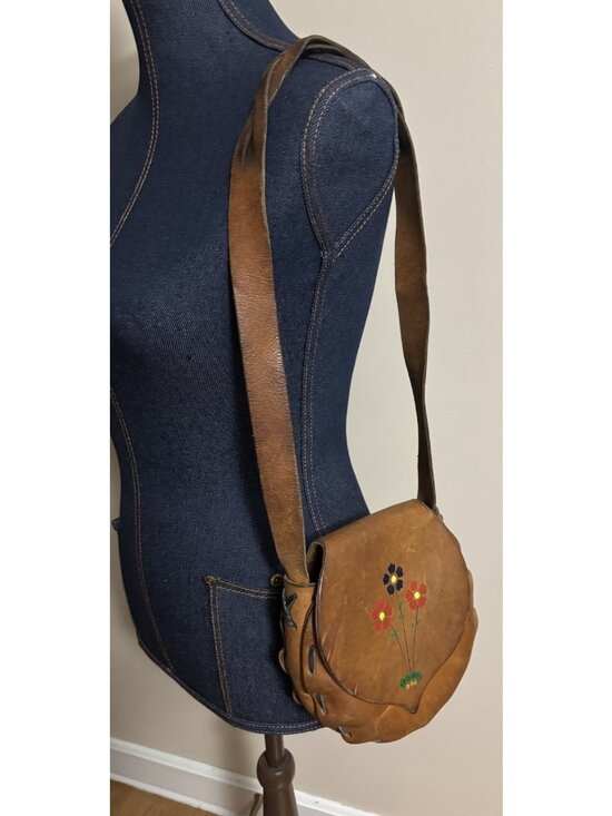 Handmade Handbags - Vintage 60s 70s Hand Tooled Floral Brown Leather Purse Boho Hippy Bag